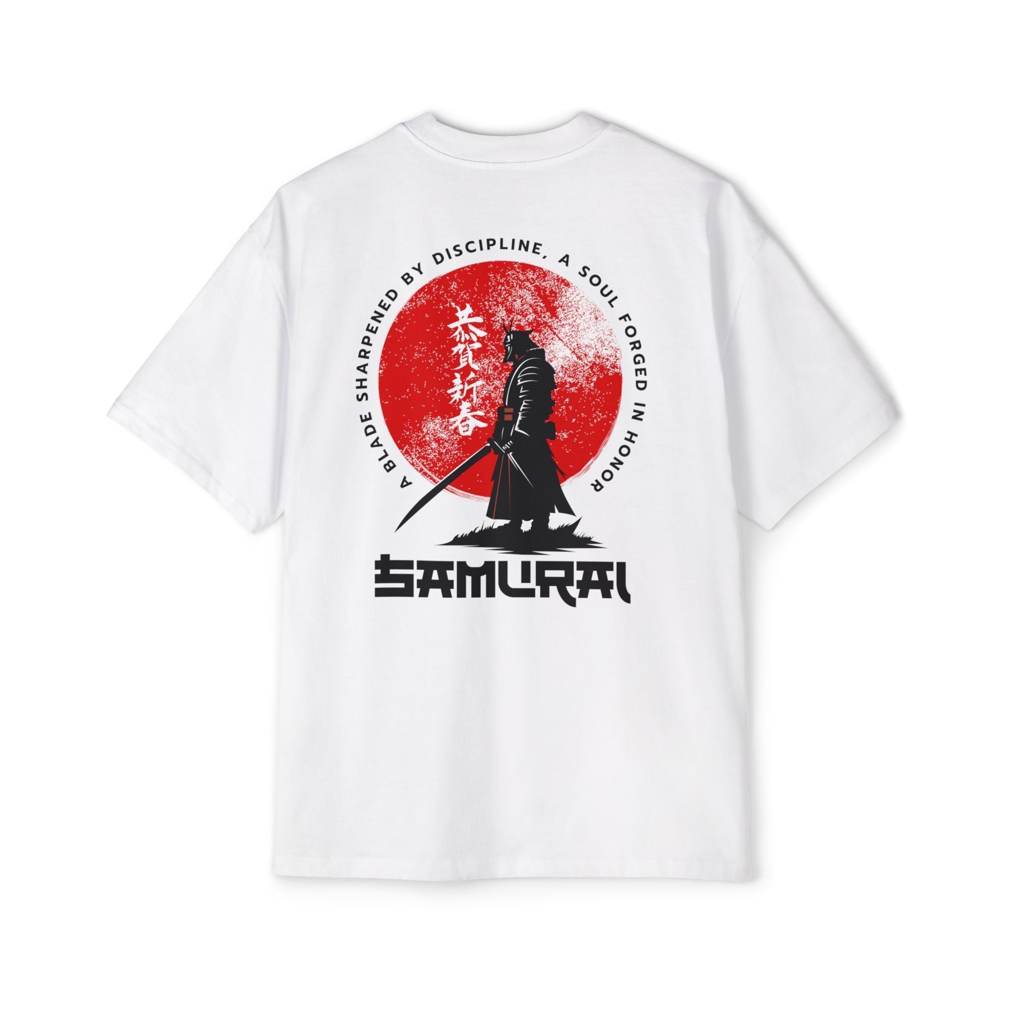 Samurai Themed Heavy Oversized Tee - Japanese Warrior Graphic T-Shirt