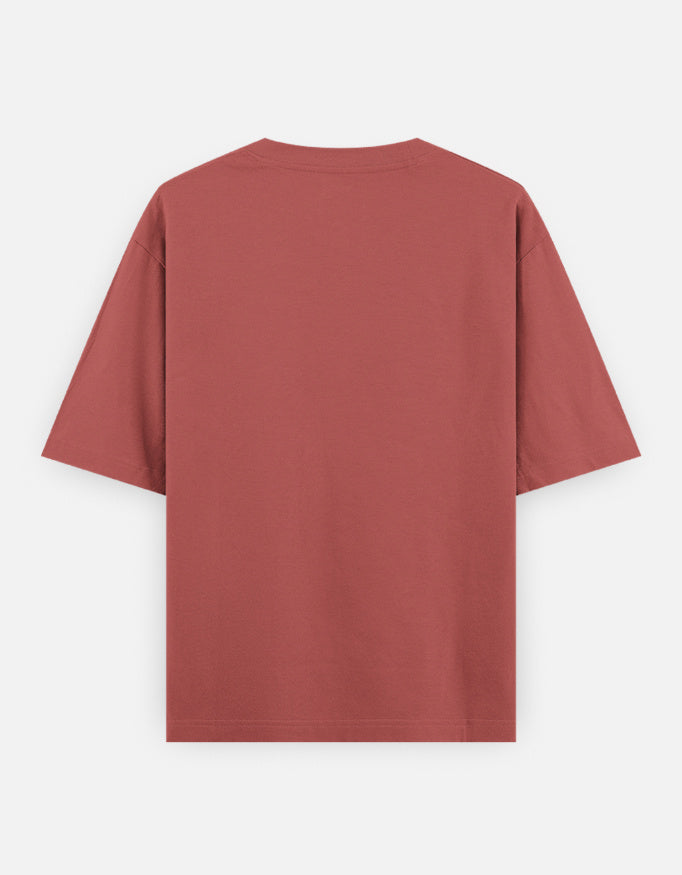 Back view of a plain oversized short sleeve red t-shirt on white background
