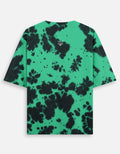 Green and black tie-dye t-shirt with short sleeves and small fox graphic on back