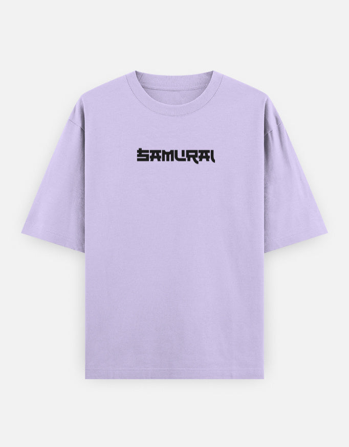 Purple t-shirt with 'Samurai' text on a white background