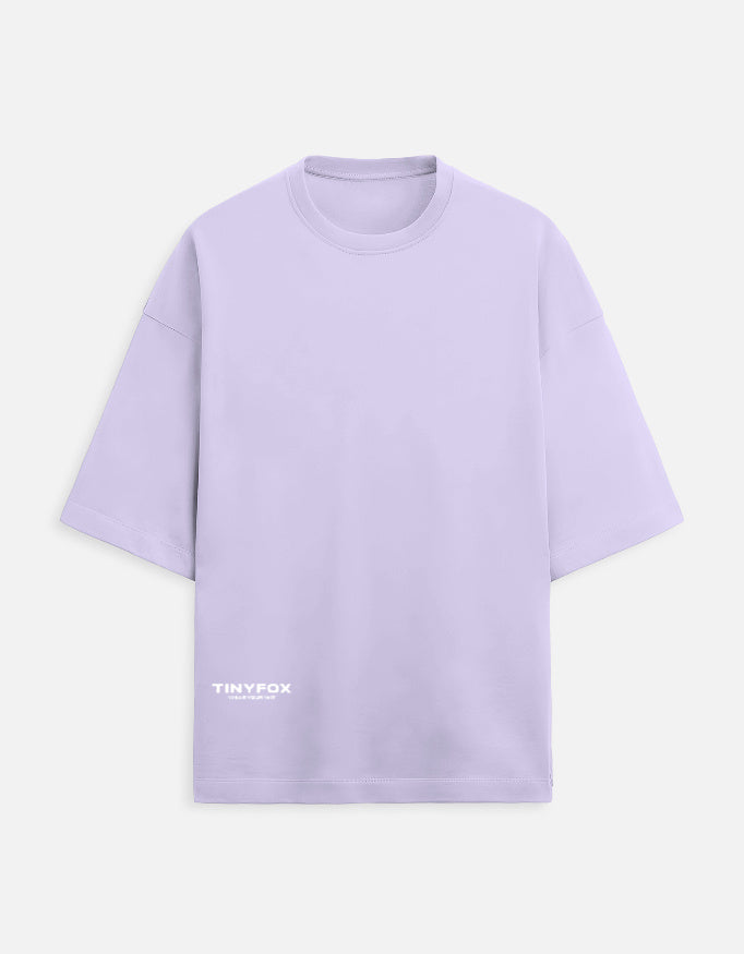 Light purple oversized t-shirt with TinyFox logo on lower front, short sleeves, crew neck