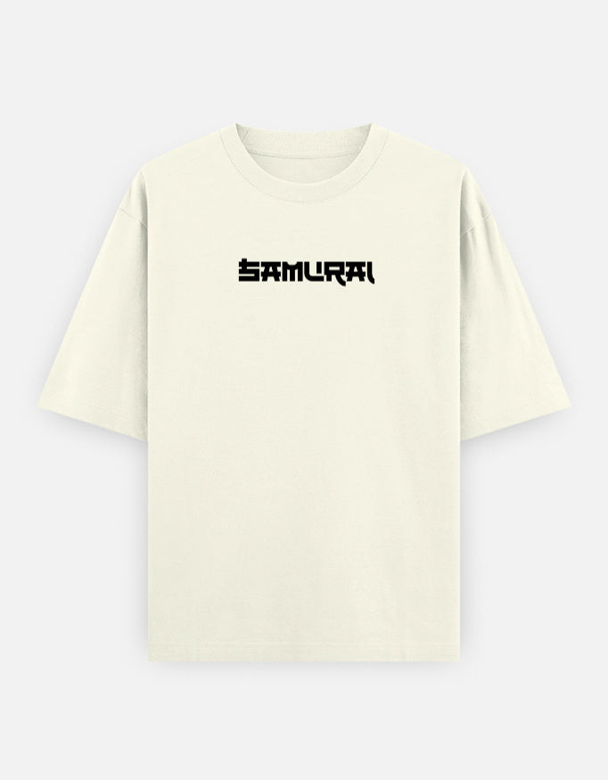Beige t-shirt with 'SAMURAI' text on a white background