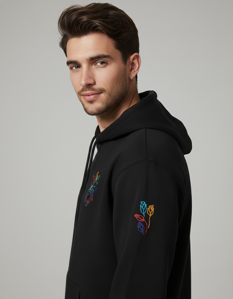 Heart Stitch Hoodie | Black Unisex Hoodie