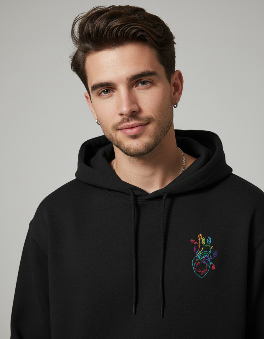 Heart Stitch Hoodie | Black Unisex Hoodie