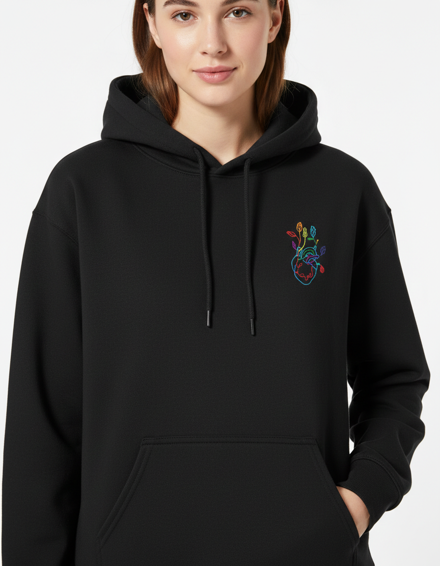 Heart Stitch Hoodie | Black Unisex Hoodie