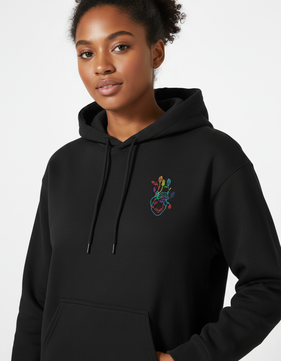 Heart Stitch Hoodie | Black Unisex Hoodie
