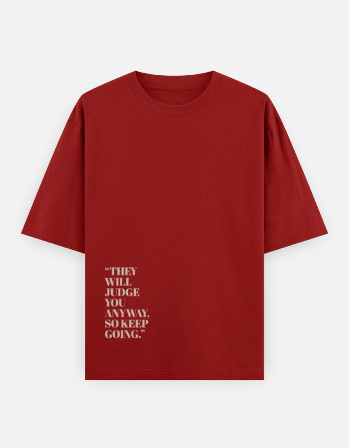 Red t-shirt with motivational quote on a white background