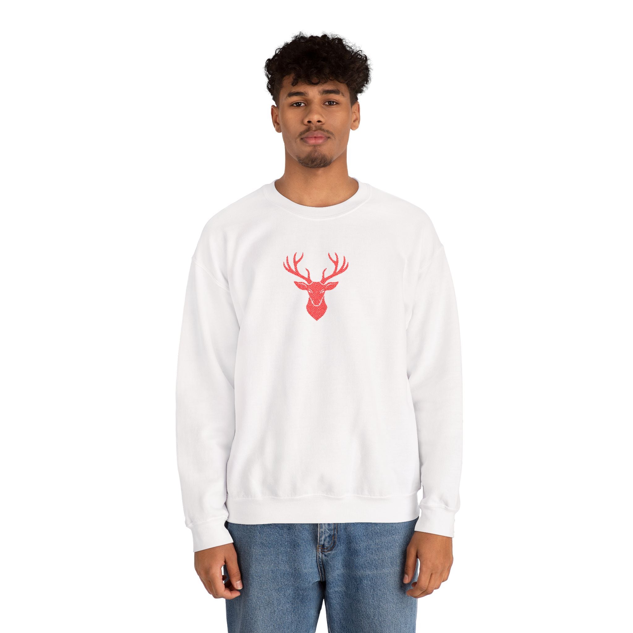 Person wearing a black sweatshirt with a panther graphic design on a white background