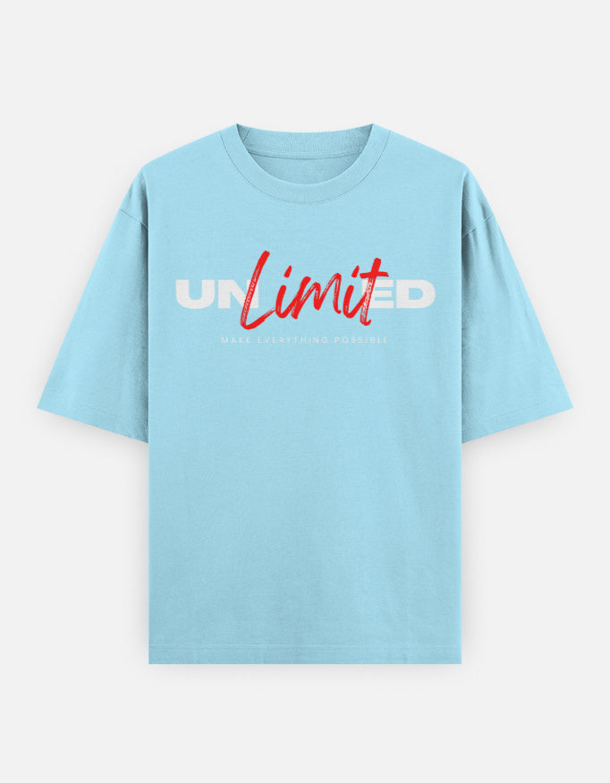 Light blue t-shirt with 'UNLIMITED' text on a white background
